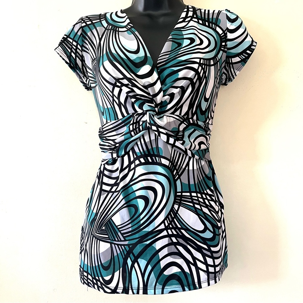 Y2k going out top S babydoll stretch Paris geometric